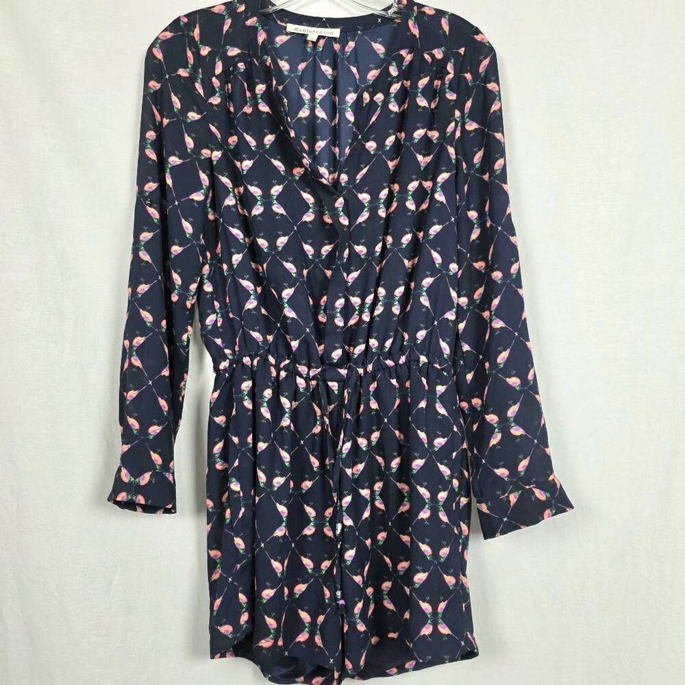 Daniel Rainn Bird Print Long Sleeve Romper Navy XS